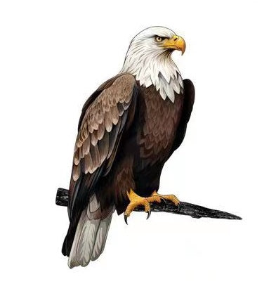 Bald eagle fence post stake – laser-cut metal eagle with white head perched on steel branch