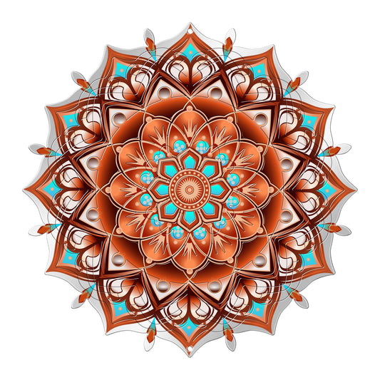 Large copper octagonal mandala wind spinner with turquoise accents and telescoping layered petals