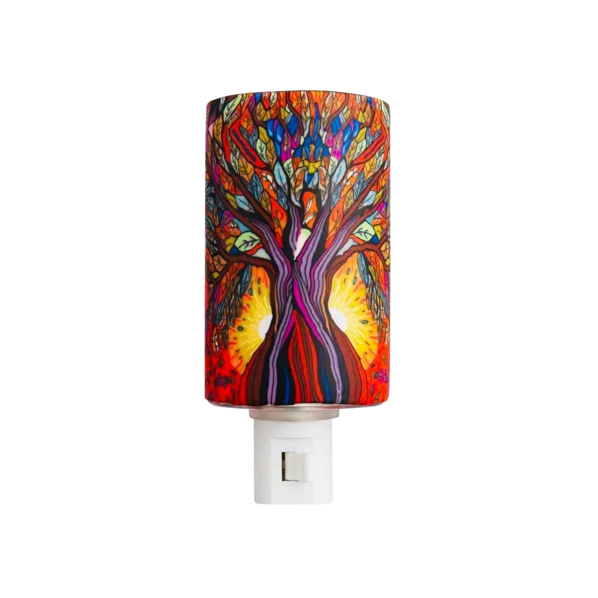 Claymaster Tree of Life nightlight – handcrafted glass with colourful stained-glass style tree and sunburst