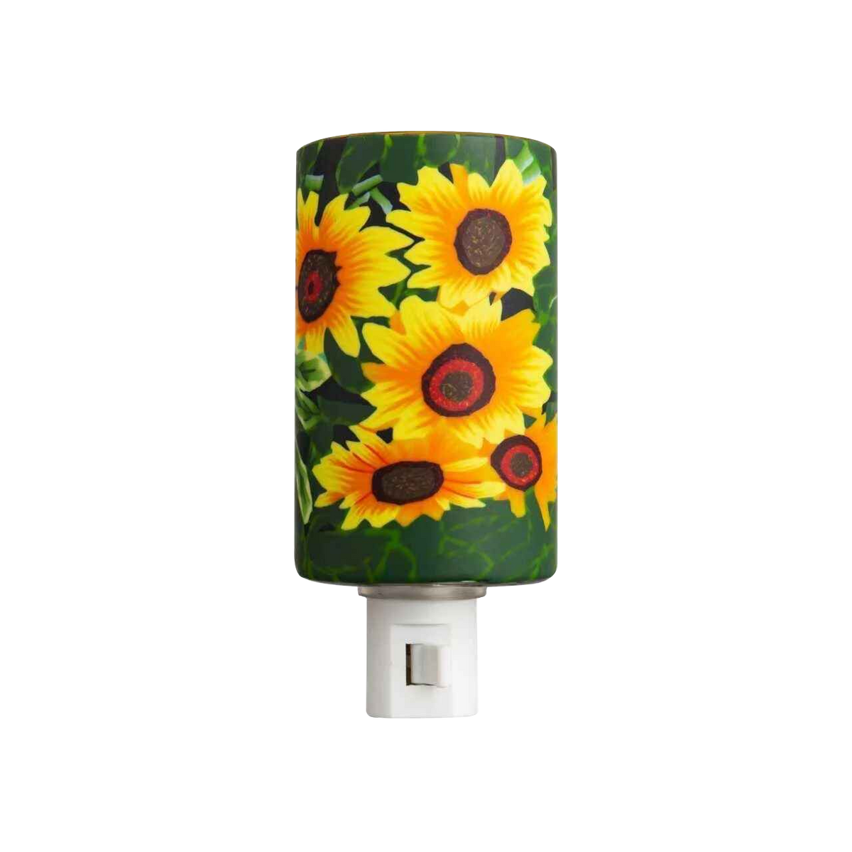 Claymaster sunflowers nightlight – handcrafted glass covered in yellow sunflowers on green foliage