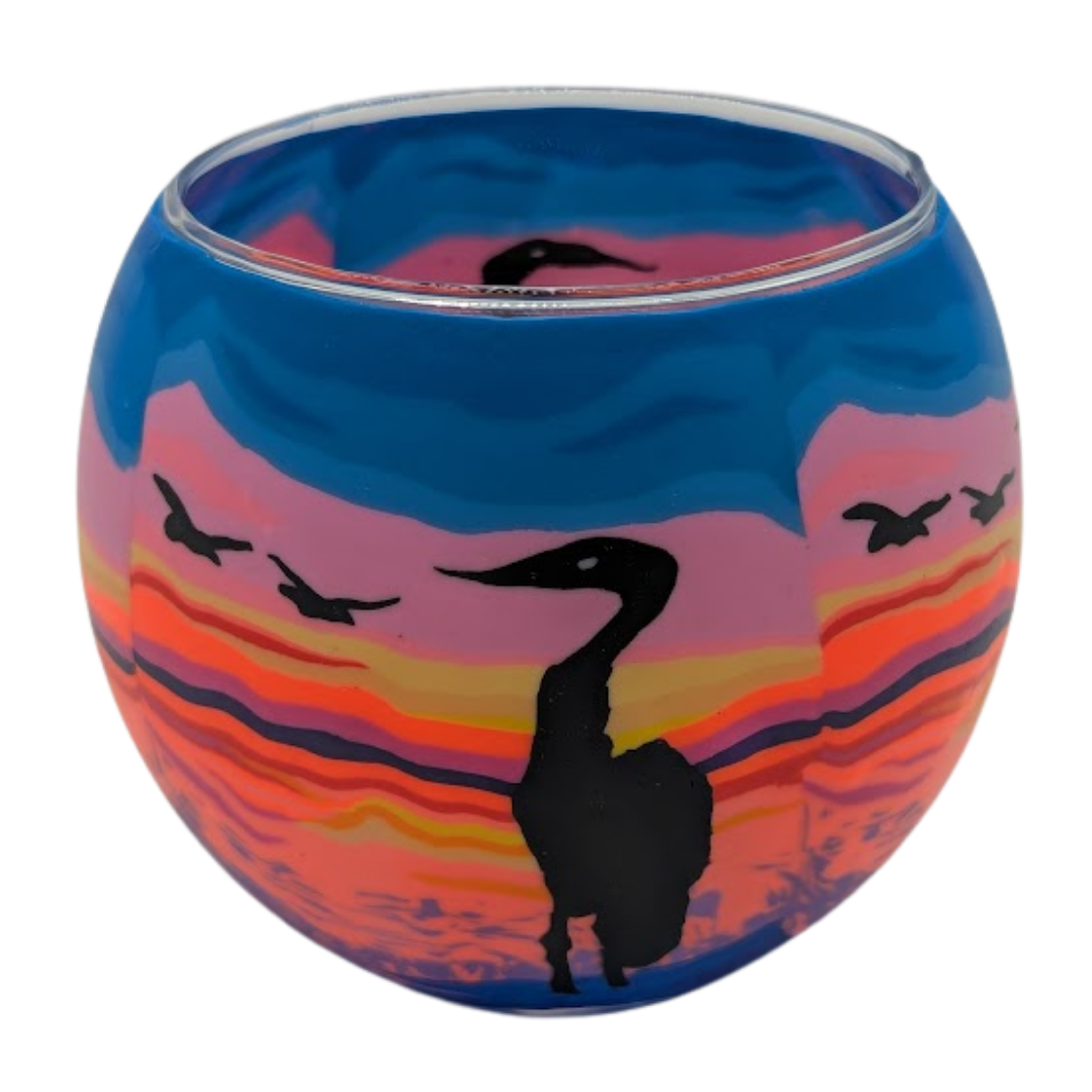 Globe lumineux Claymaster – Motif coucher de soleil au héron, boîte cadeau