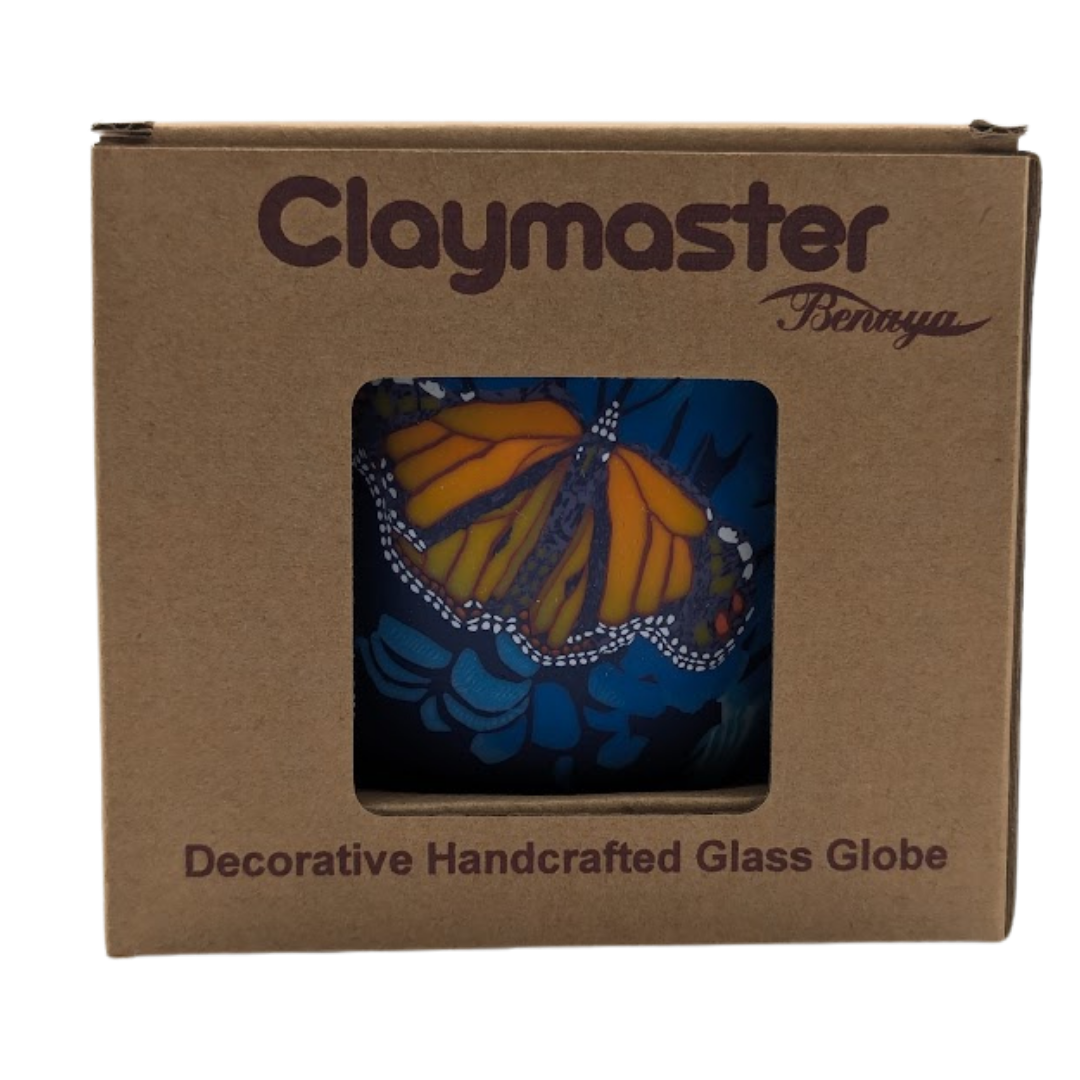 Globe lumineux Claymaster – Papillon Monarque, emballé dans une boîte cadeau