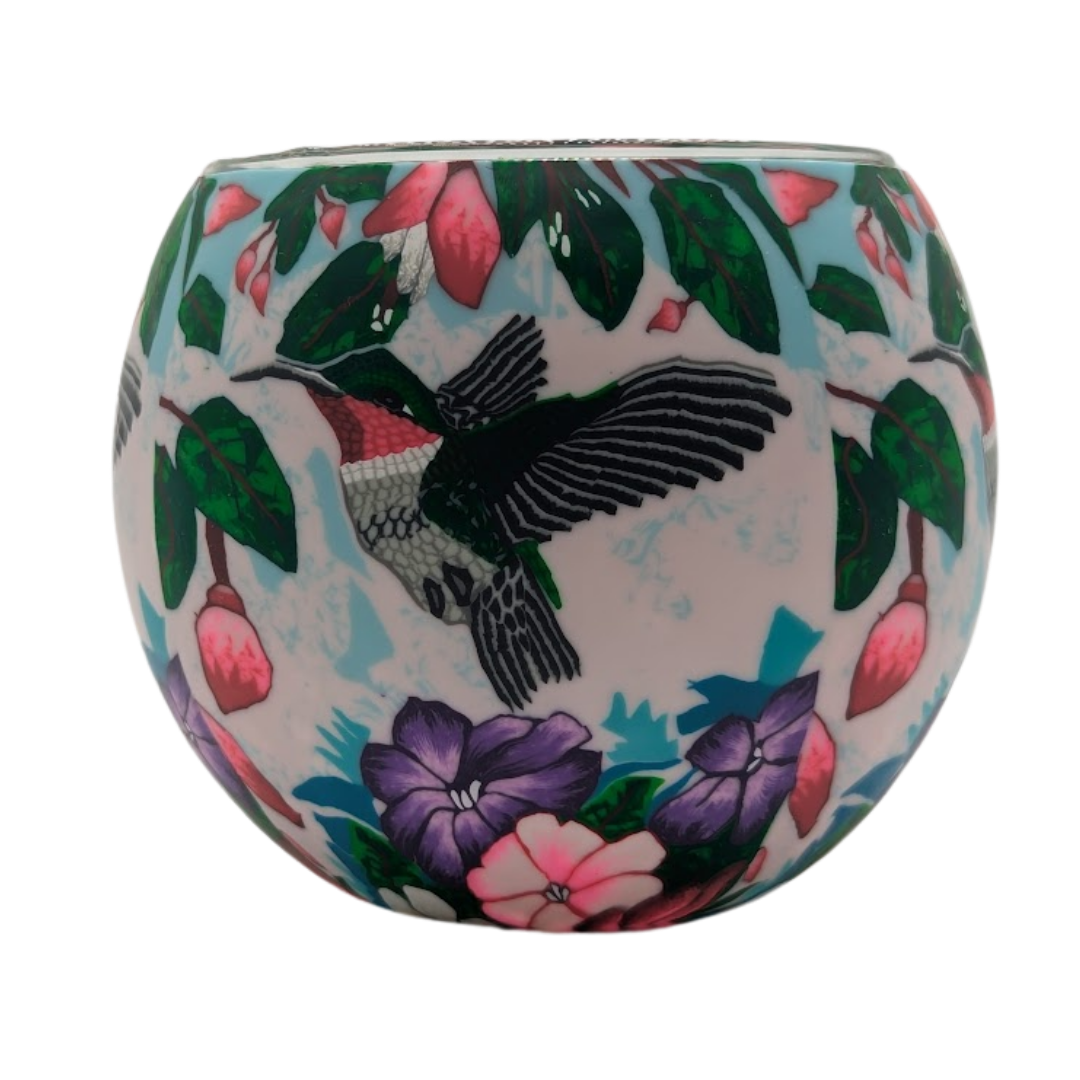 Hummingbird light globe glowing on LED base bundle