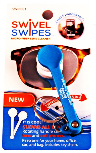 Swipes micro-fibre eyeglass lens cleaner key chain 3 pack in blue, black and red retail packaging