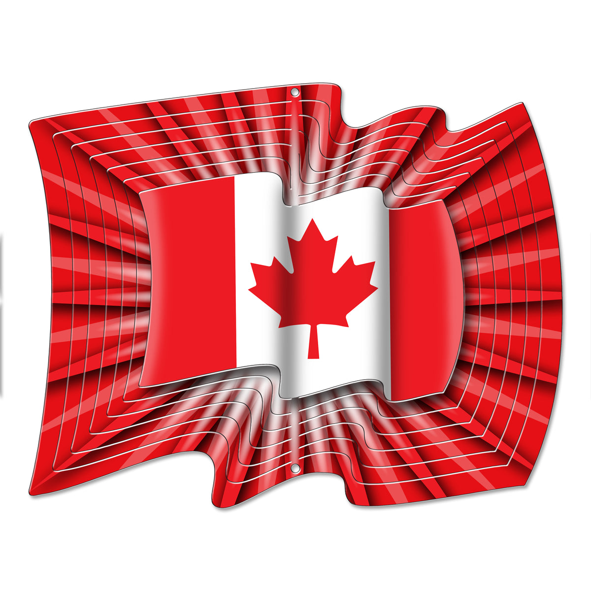 Large Canada flag wind spinner with rippling 3D layers and red maple leaf centre